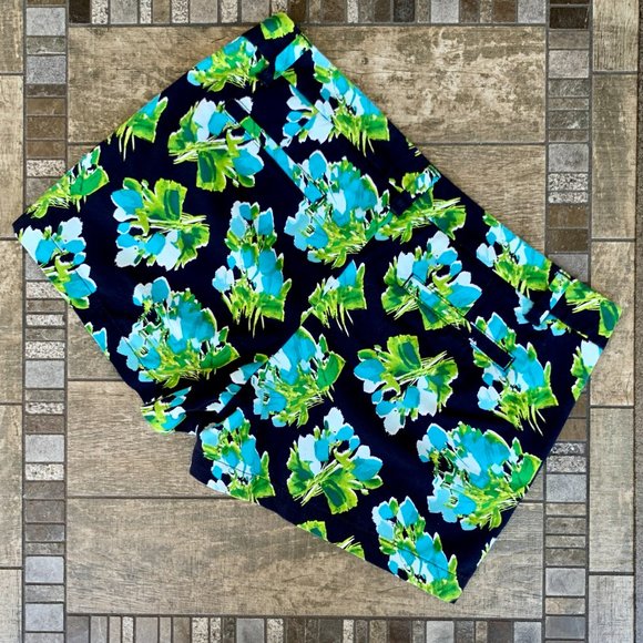 Merona 100% Cotton Floral Print Blue Green Preppy Chino Shorts Size 8 - Picture 2 of 5